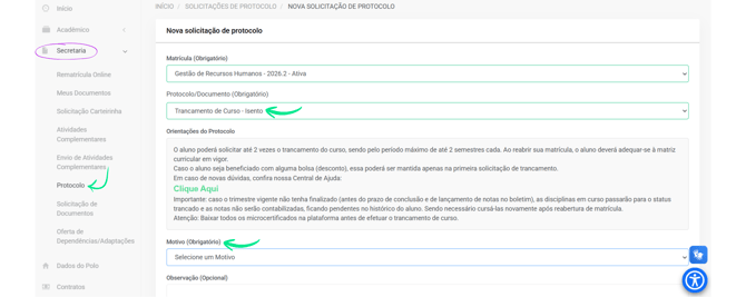 Jacad  | Trancamento curso