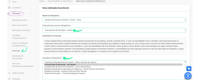 Jacad  | Trancamento disciplina