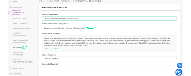 Jacad | Cancelamento de matrícula