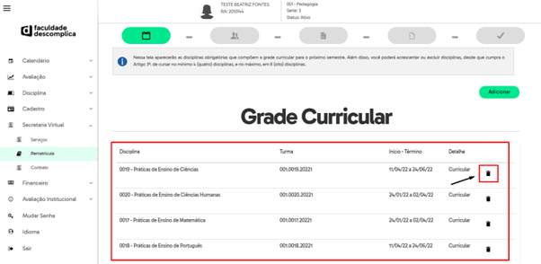 Ajuste de Grade - Disciplinas